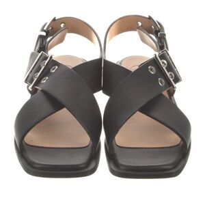 Ganni Black Buckle Cross Strap Sandals